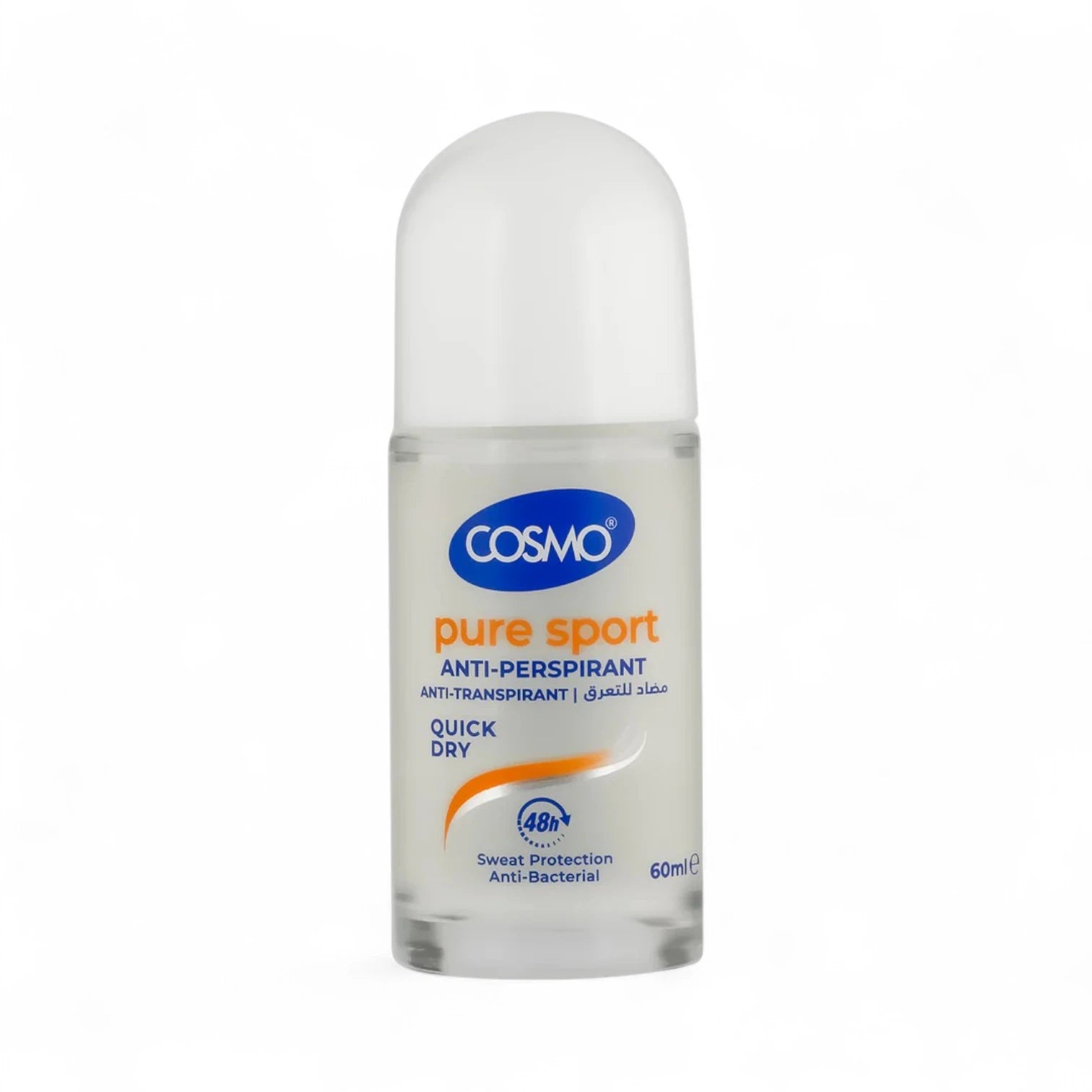 Cosmo Pure Sport Deodorant Roll-On 60ml, 48H Antiperspirant Protection, Quick-Dry & Anti-Bacterial Formula - Damoo