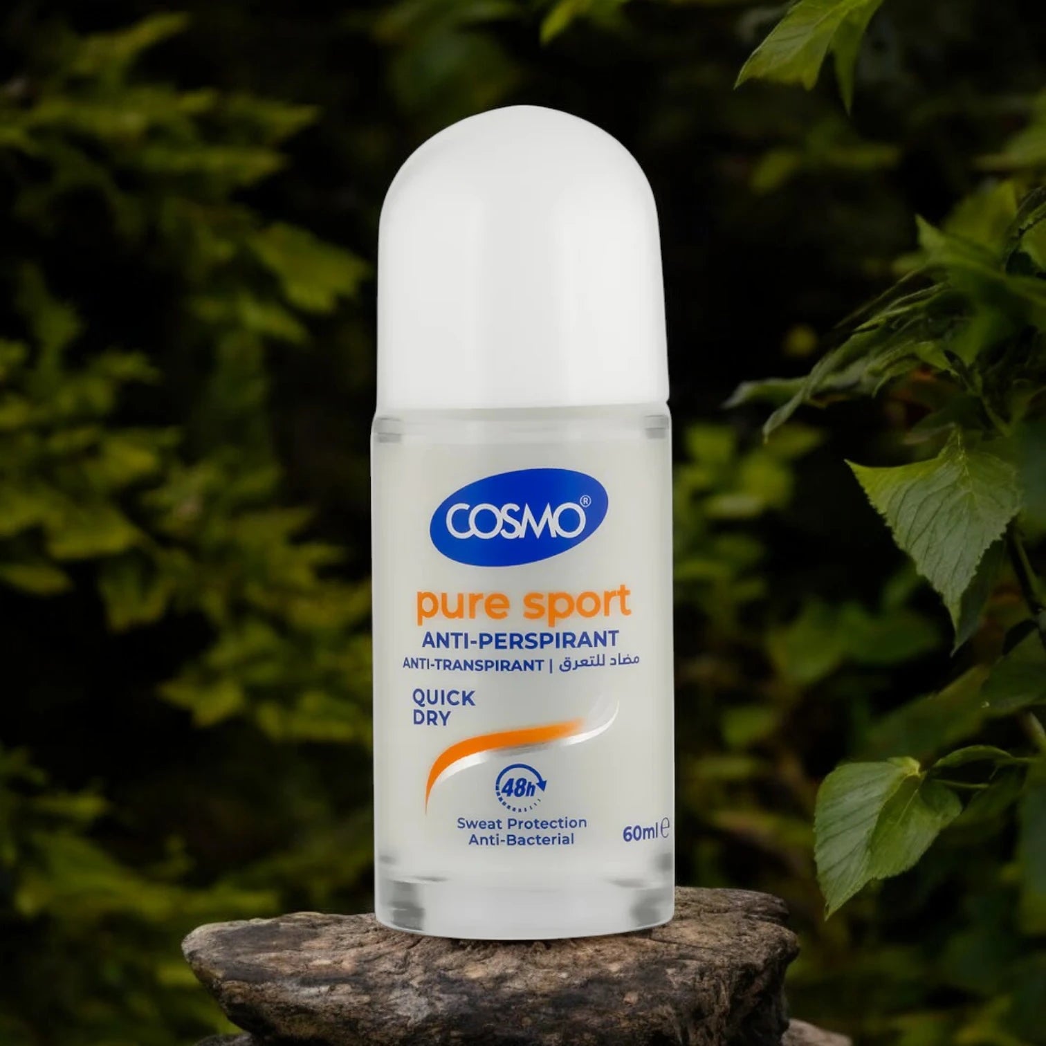 Cosmo Pure Sport Deodorant Roll-On 60ml, 48H Antiperspirant Protection, Quick-Dry & Anti-Bacterial Formula - Damoo