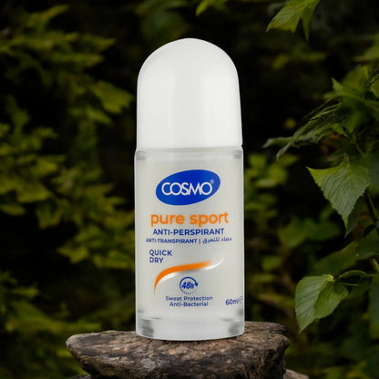 Cosmo Pure Sport Deodorant Roll-On 60ml, 48H Antiperspirant Protection, Quick-Dry & Anti-Bacterial Formula - Damoo