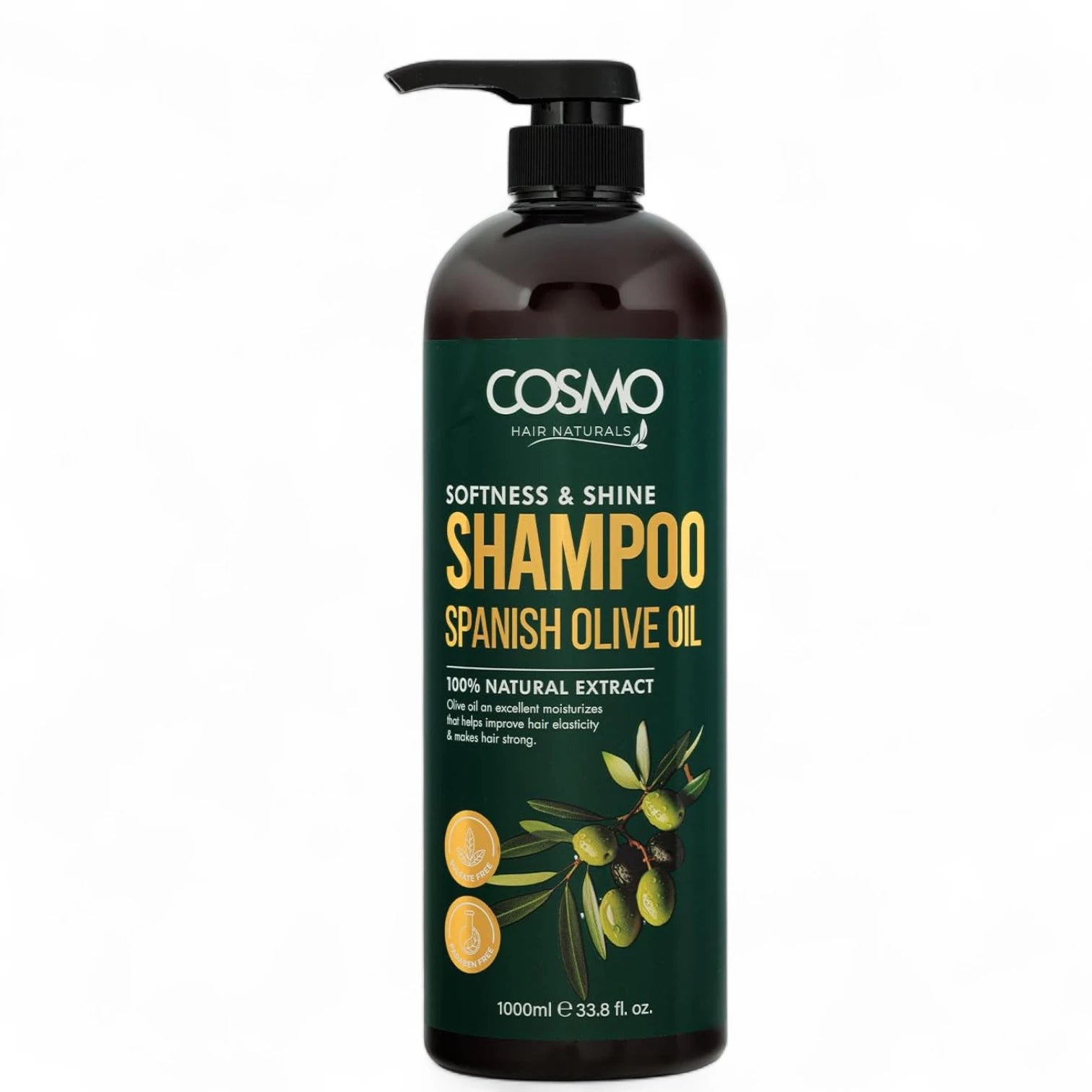 COSMO Spanish Olive Oil Shampoo 1000ml – Softness & Shine Formula | Paraben-Free, Sulfate-Free, Natural Extracts | Deep Moisture & UV Protection for All Hair Types - Damoo
