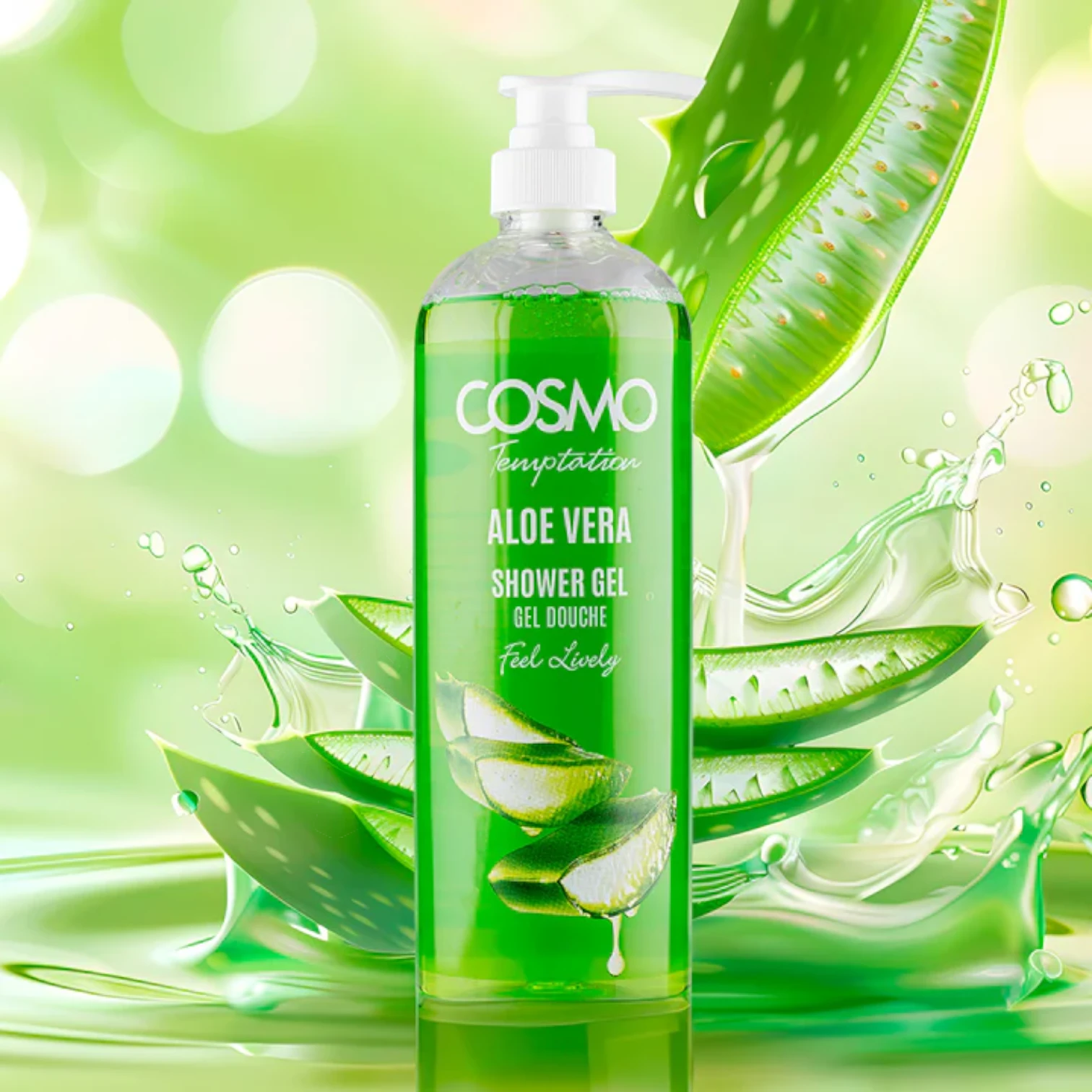 Cosmo Temptation Aloe Vera Shower Gel 1000ml – Gentle Hydrating Body Wash for Men & Women, All Skin Types - Damoo
