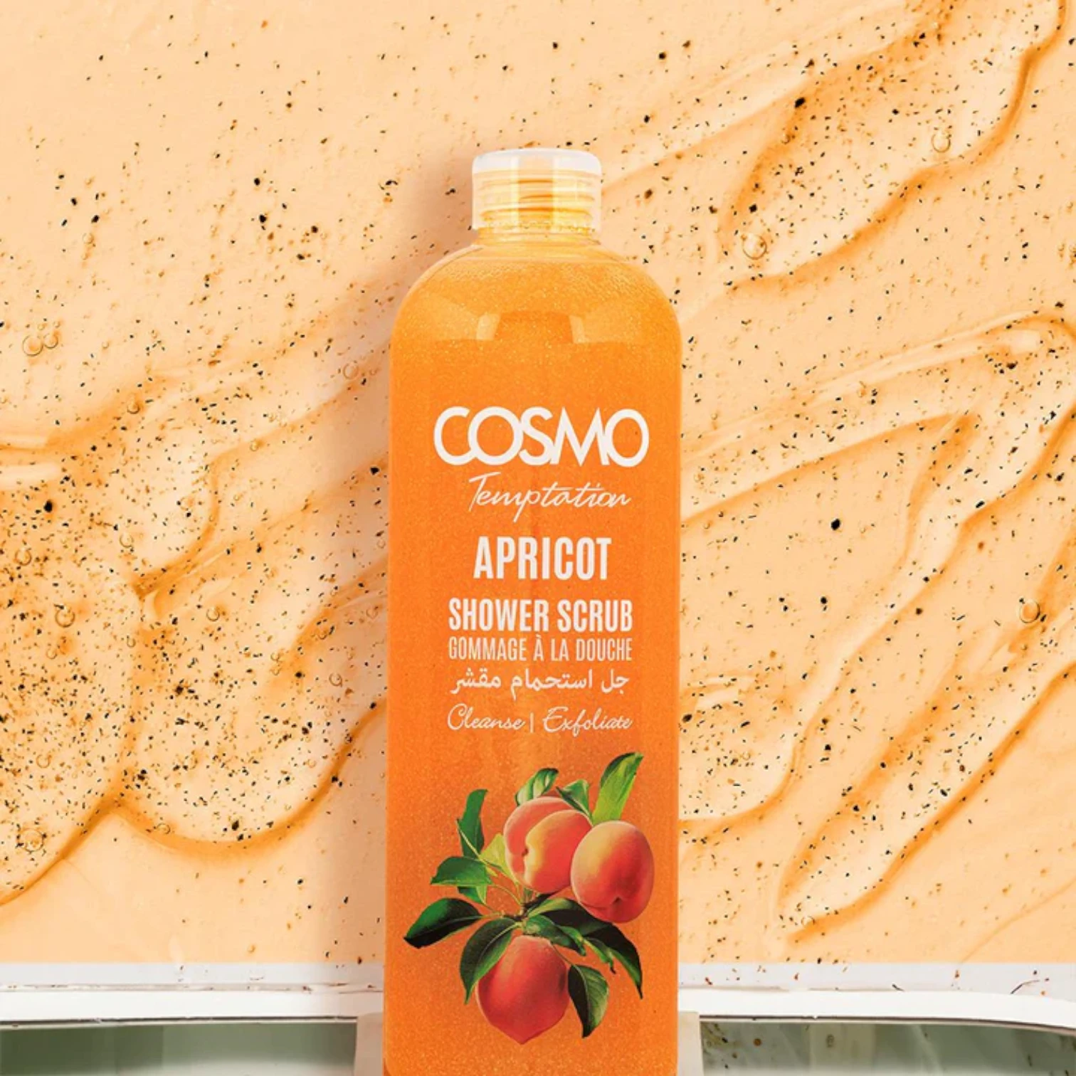 COSMO Temptation Apricot Shower Scrub – Exfoliating & Moisturizing Body Wash with Natural Apricot Extract, 1000ml, For Men & Women - Damoo