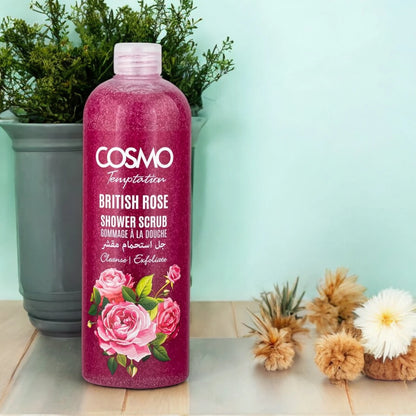 COSMO Temptation British Rose Shower Scrub – Exfoliating & Moisturizing Body Wash with Rose Extract for Soft, Radiant Skin, 1000ml - Damoo