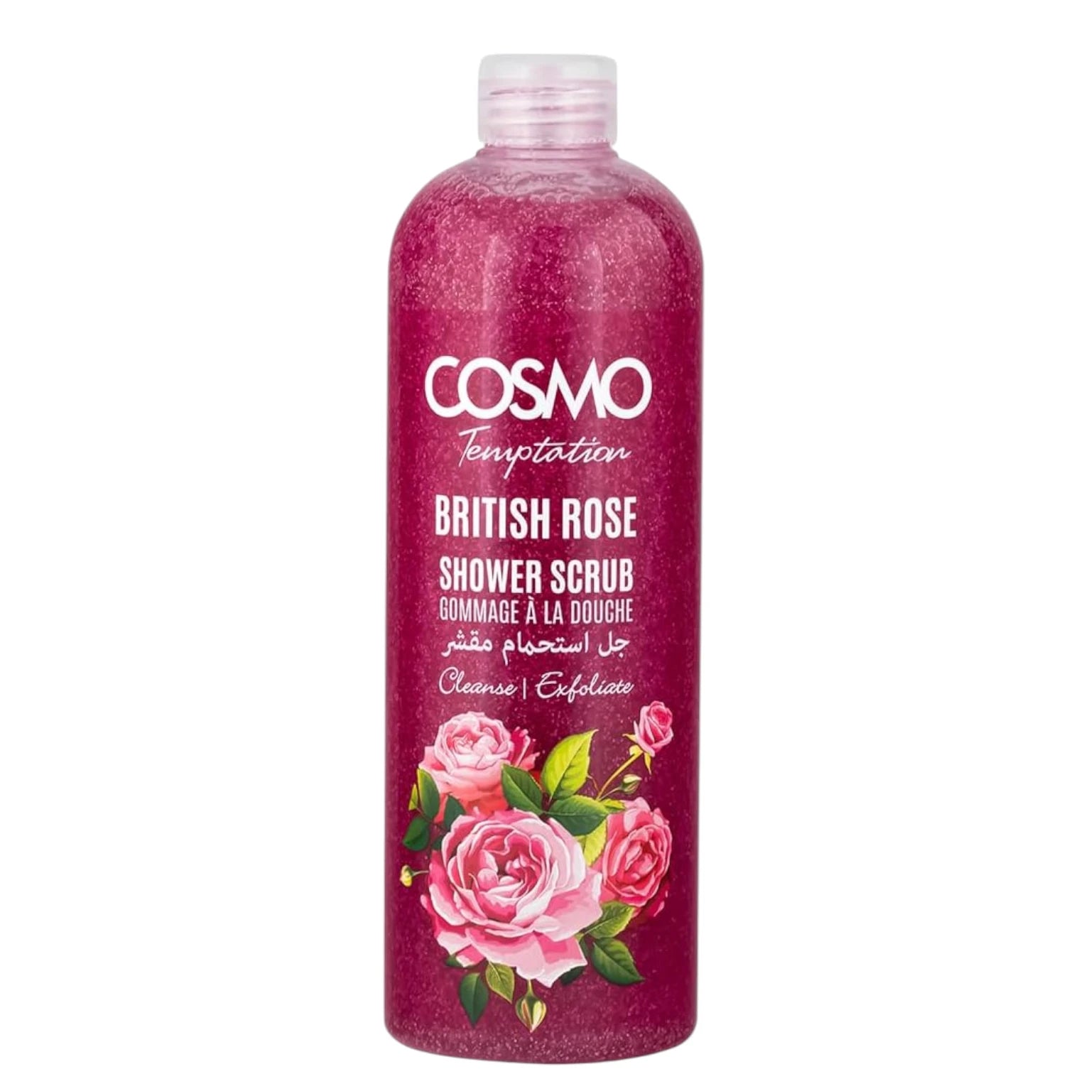 COSMO Temptation British Rose Shower Scrub – Exfoliating & Moisturizing Body Wash with Rose Extract for Soft, Radiant Skin, 1000ml - Damoo
