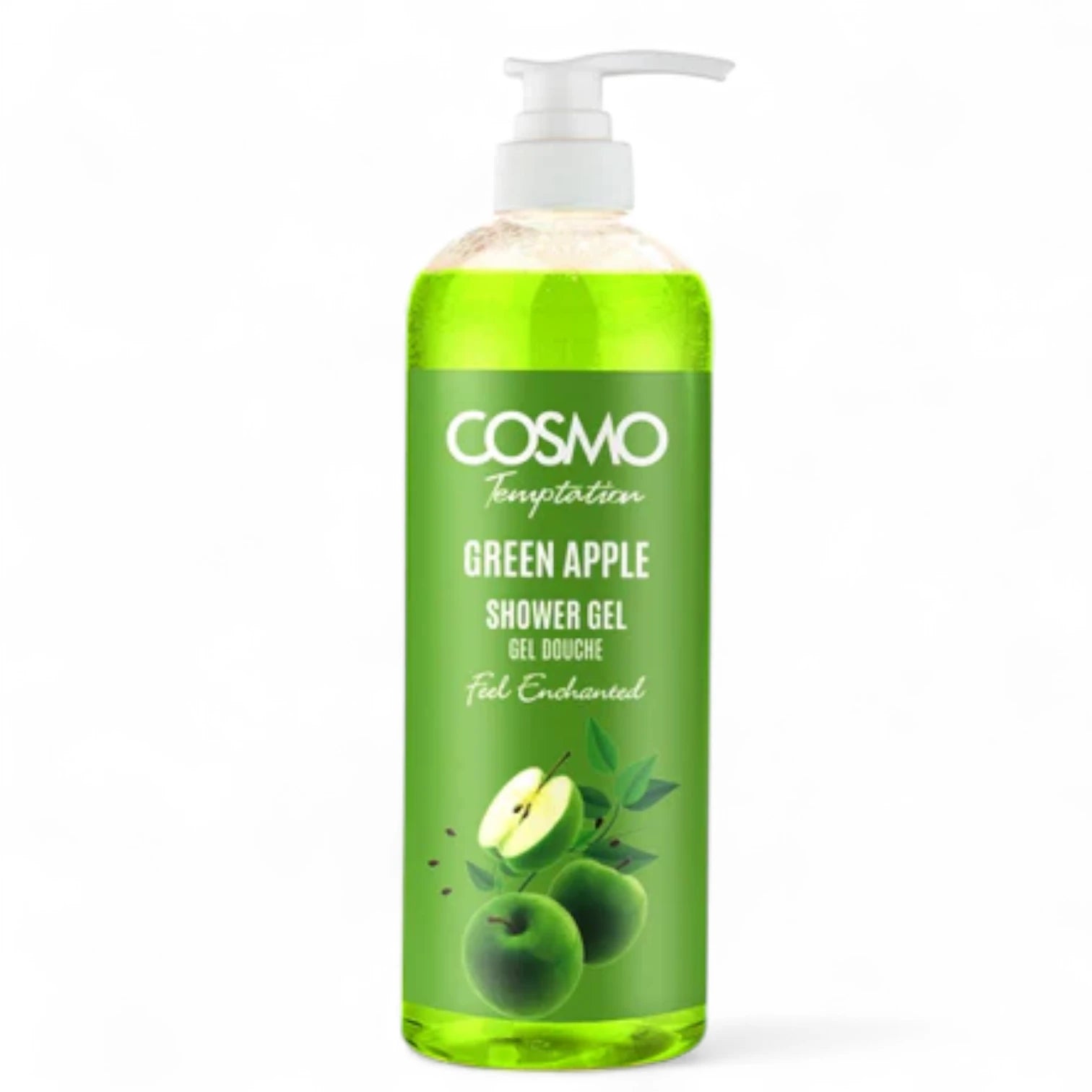 COSMO temptation Green Apple Shower Gel – Refreshing Daily Body Wash with Apple Extract, Aloe Vera & Silk Peptides for Soft, Hydrated Skin, 1000ml - Damoo
