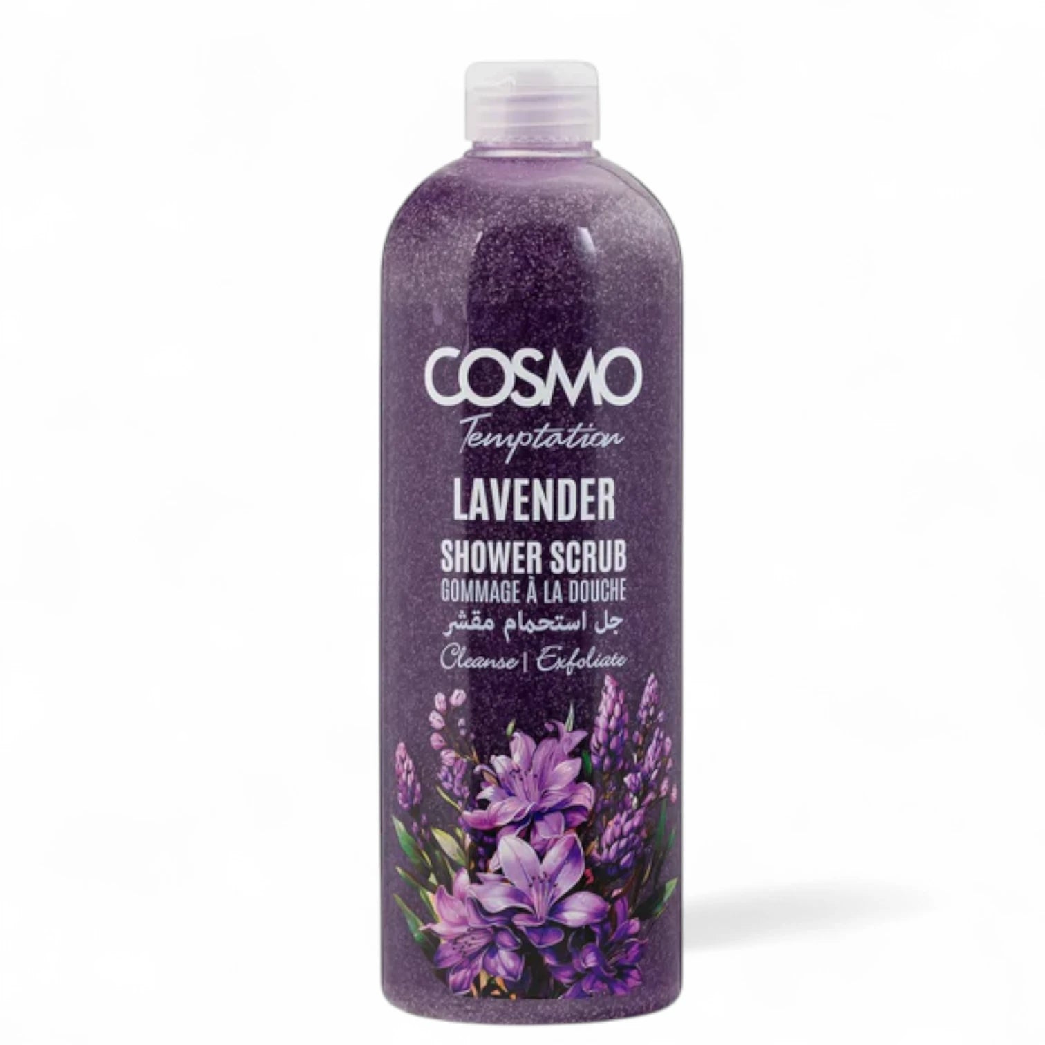 COSMO Temptation Lavender Shower Scrub 1000ml – Exfoliating Body Wash with Natural Pumice & Lavender Extract for Smooth, Glowing Skin - Damoo