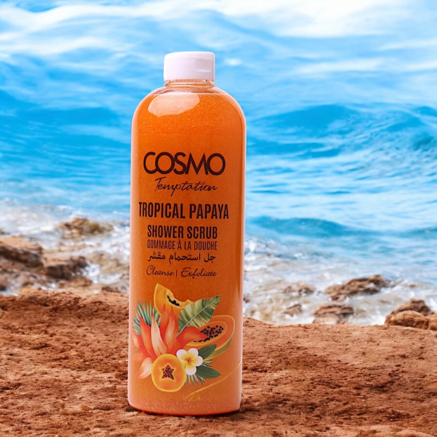 COSMO Temptation Tropical Papaya Shower Scrub 1000ml – Exfoliating Body Wash with Papaya, Aloe Vera & Olive Oil for Radiant, Smooth Skin - Damoo
