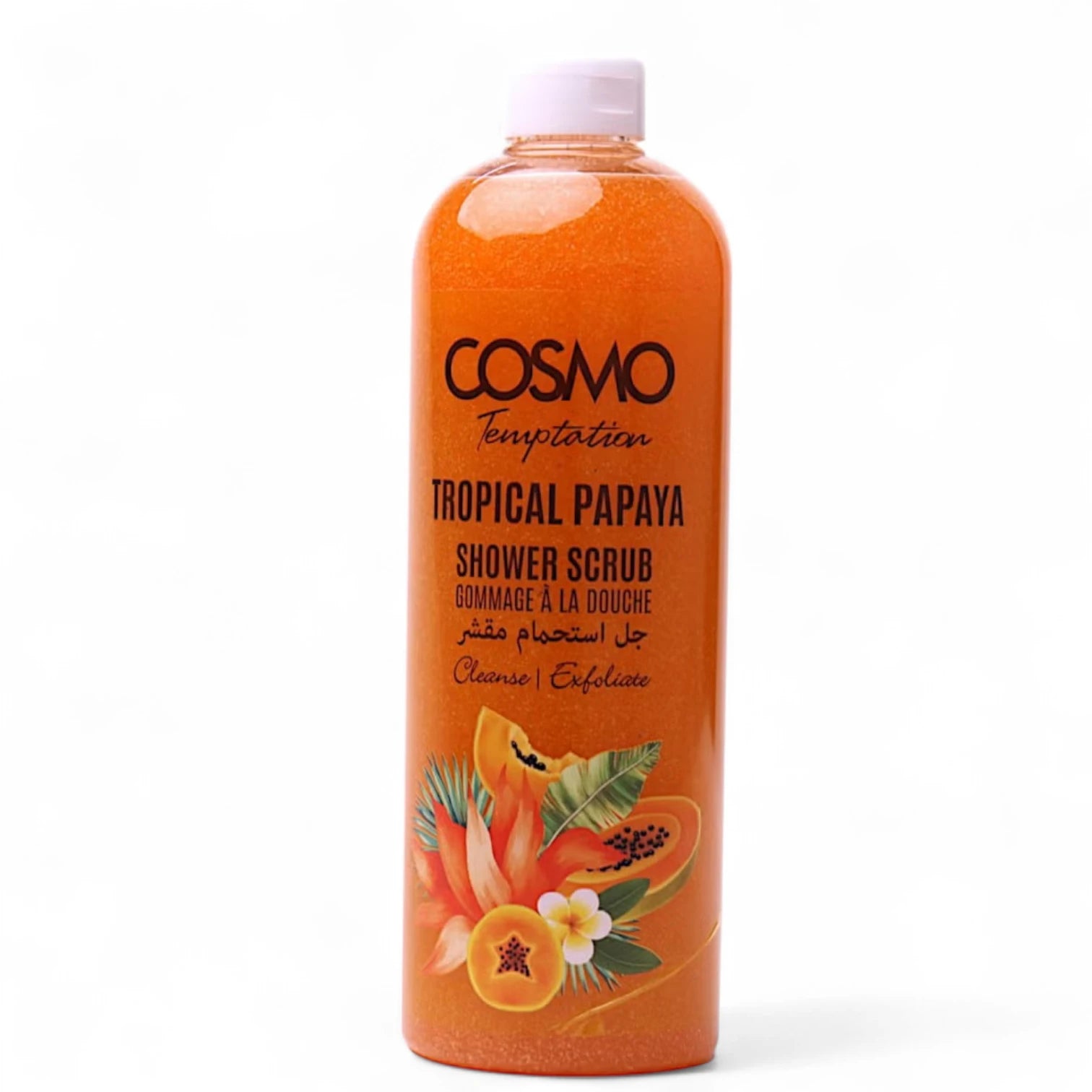COSMO Temptation Tropical Papaya Shower Scrub 1000ml – Exfoliating Body Wash with Papaya, Aloe Vera & Olive Oil for Radiant, Smooth Skin - Damoo