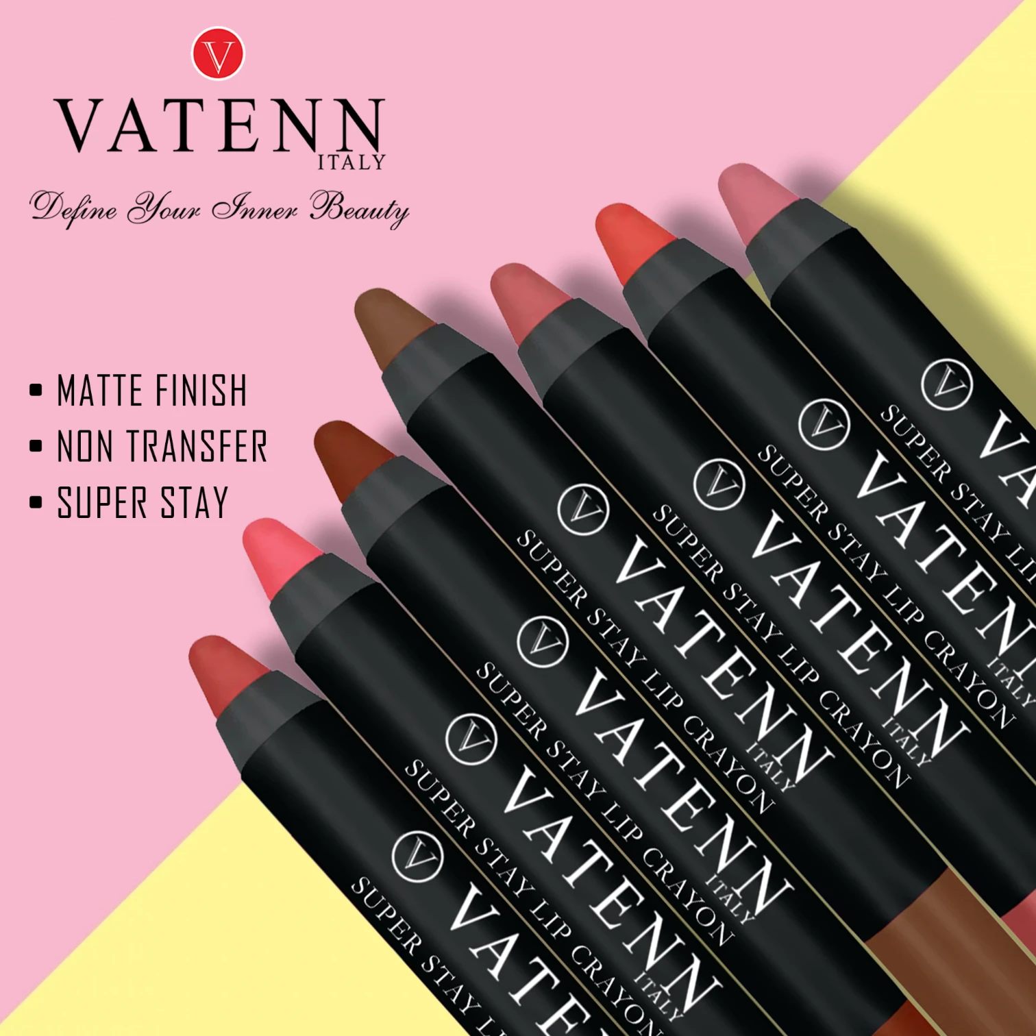 Vatenn Italy Super Stay Lip Crayon Lipstick – Shade 402 Cashmere | Everyday Nude Matte Finish, Waterproof, Smudge-Proof & Long-Lasting Comfort - Damoo