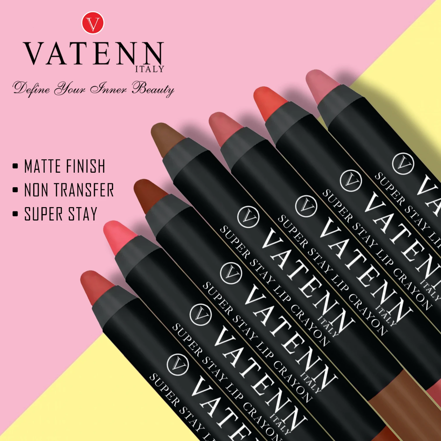 Vatenn Italy Super Stay Lip Crayon – Shade 407 SAINT, Pack of 2 | 18Hr Long-Lasting Matte Lip Color, Waterproof, Smudge-Proof, Enriched with Vitamin E - Damoo