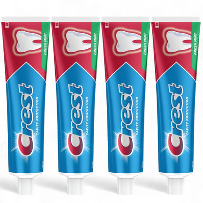 Crest Cavity Protection Toothpaste 125ml 4 Pack – Fresh Mint Flavor –  Enamel-Safe Formula with Calci-Dent for Stronger Teeth, Cavity Defense, Advanced Cleaning & Long-Lasting Minty Fresh Breath - Damoo