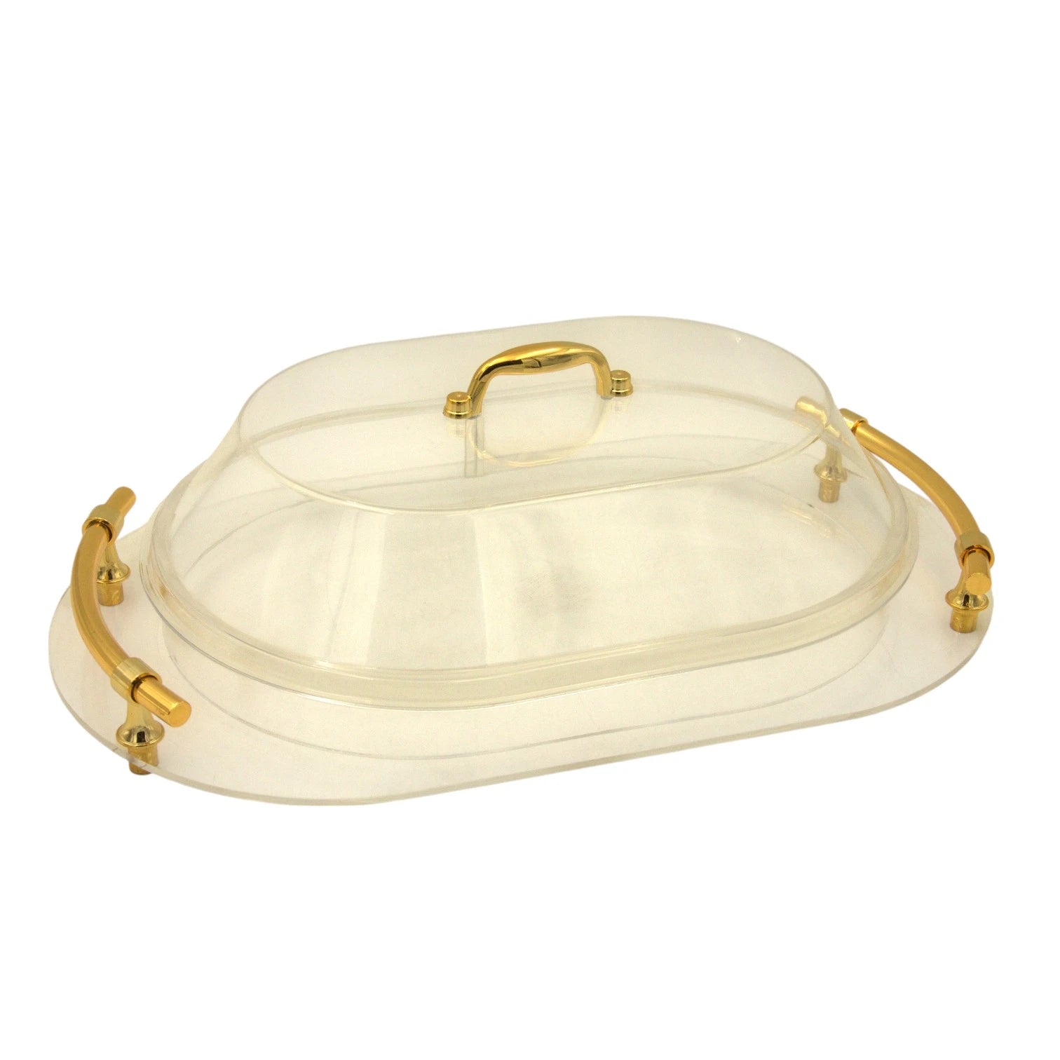Crystal House Clear Cake Display Box with Textured Dome & Gold Handle – Elegant Dessert Container for Cakes, Pastries & Treats - Damoo