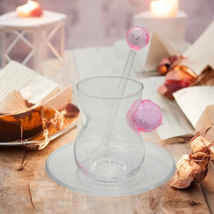 Crystal House Elegant 24-Piece Include Tea Cups & Saucer & Coffee Cup & stirring sticks Complete Set with Crystal Handle - Damoo