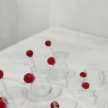 Crystal House Elegant 24-Piece Include Tea Cups & Saucer & Coffee Cup & stirring sticks Complete Set with Crystal Handle - Damoo