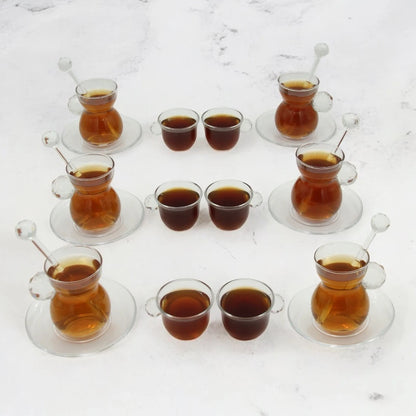 Crystal House Elegant 24-Piece Include Tea Cups & Saucer & Coffee Cup & stirring sticks Complete Set with Crystal Handle - Damoo