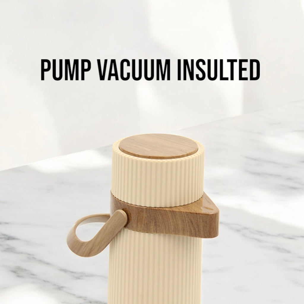 Crystal House Vacuum Flask – 1.0L | Pump-Action Thermal Dispenser | PP Outer Body with Glass Liner | 24H Hot & Cold | Leak-Proof | Flexible Handle - Damoo