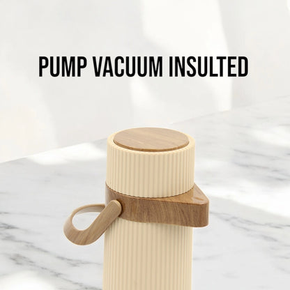 Crystal House Vacuum Flask – 1.0L | Pump-Action Thermal Dispenser | PP Outer Body with Glass Liner | 24H Hot & Cold | Leak-Proof | Flexible Handle - Damoo