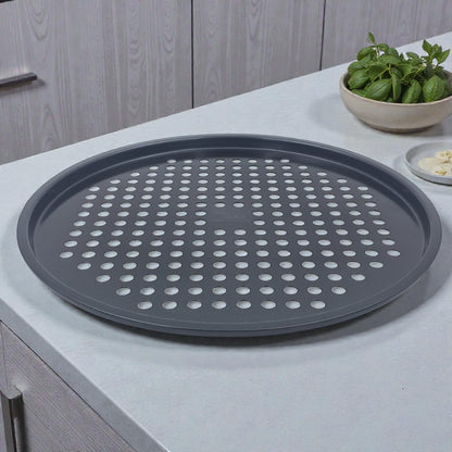 AK Bakers Select Perforated Non-Stick Pizza Tray – Crispy Base Pizza Baking Pan (1.5H x 32.5L × 32.5W CM) - Damoo