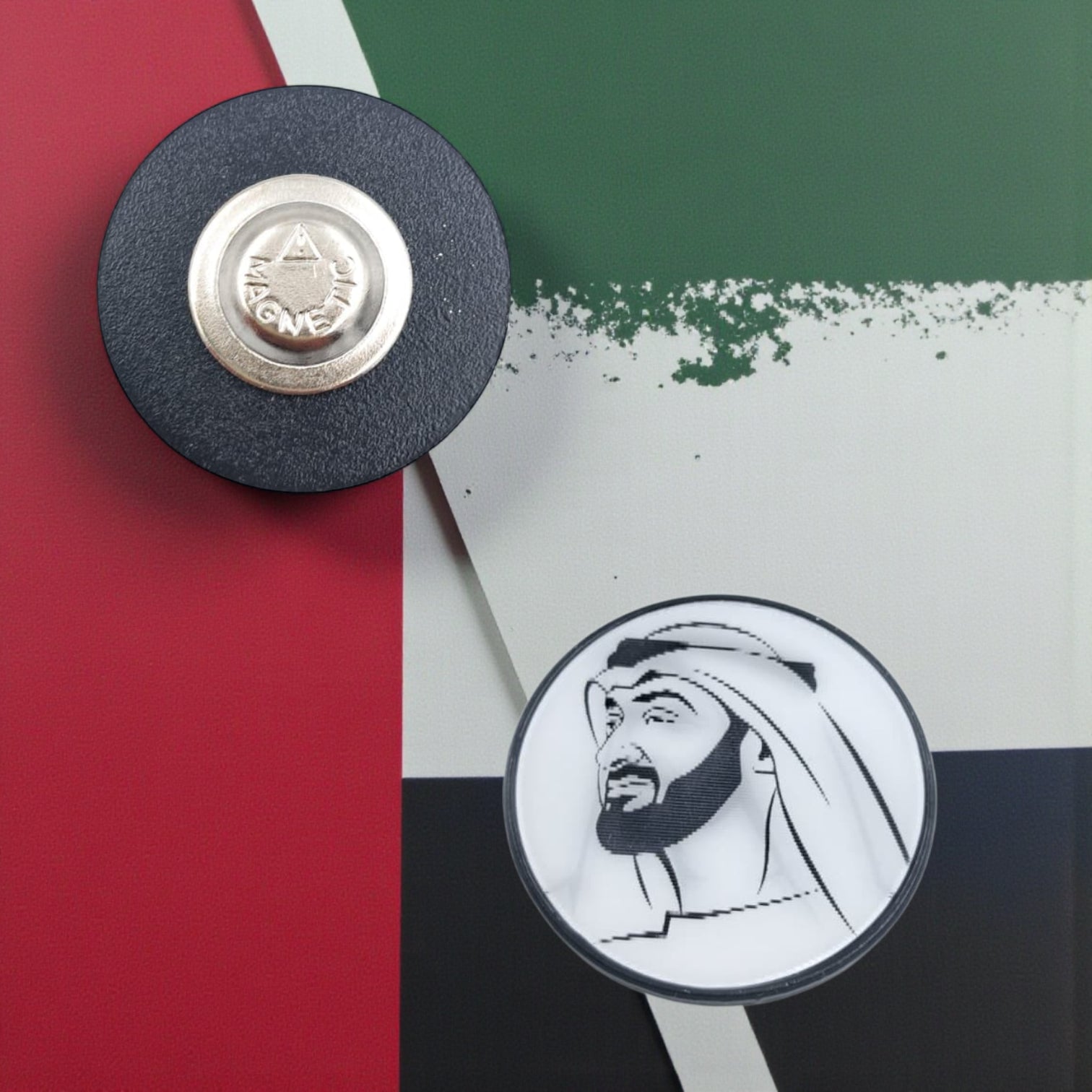 UAE 3D Lenticular Magnetic Badge – Double-Image Design Featuring UAE Leaders – Premium Metal Pin with Strong Magnet – National Day Collectible Gift & Patriotic Souvenir (H3cm x W3cm) - Damoo