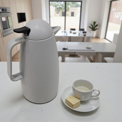 Light Grey Tea Thermos 1L – Elegant Arabic Calligraphy Design | Insulated Flask for Hot & Cold Beverages | Modern Minimalist Style - Damoo