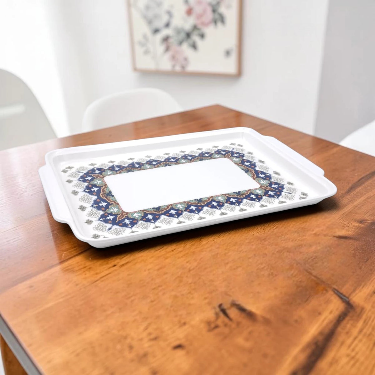 Rectangular Serving Tray with Handles & Decorative Border Design – Multipurpose Tea, Coffee & Food Serving Tray - Damoo