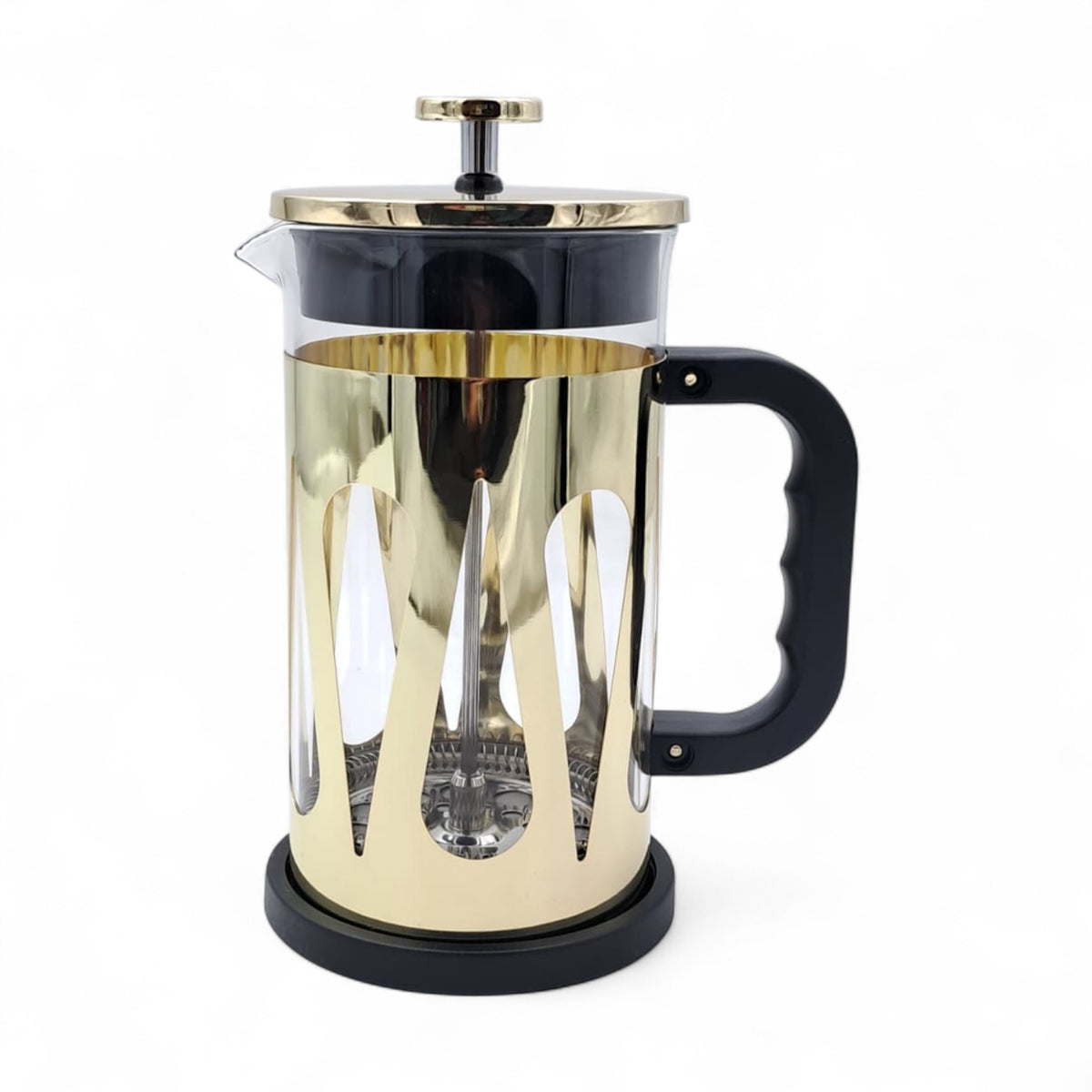 HTH French Press Coffee Maker 1000ml – Premium Stainless Steel Glass Coffee & Tea Press Pot | Heat-Resistant Borosilicate Glass, Gold & Silver Colors