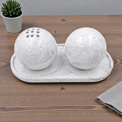 Modern Marble-Style Incense Burner Set with Tray & Storage Box – White Decorative Bakhoor Burner for Home, Majlis & Prayer Space (Burner: 9.5H x 10L × 10W CM) - Damoo