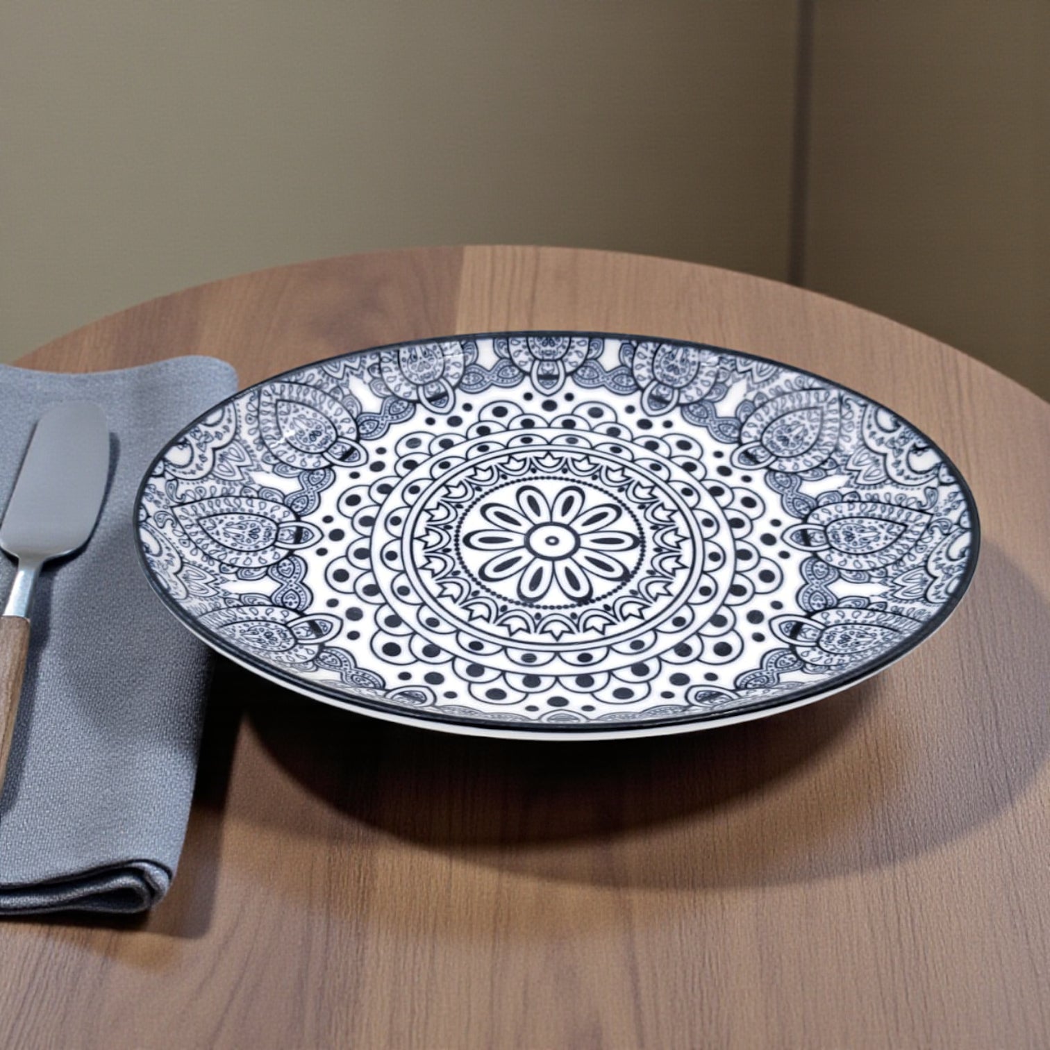 Ceramic Oval Bowl 20 cm – Blue Arabesque Pattern | Glazed Porcelain Serving Bowl for Snacks, Desserts, Nuts & Side Dishes | Microwave & Dishwasher Safe