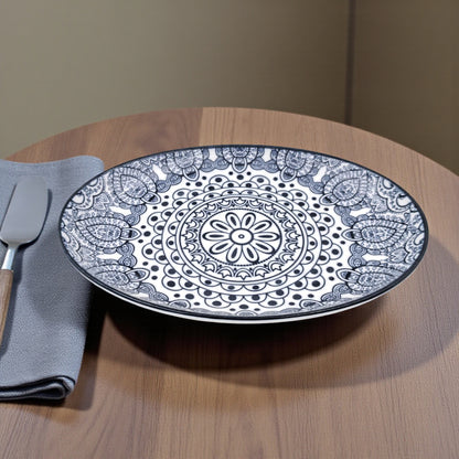 Ceramic Oval Bowl 20 cm – Blue Arabesque Pattern | Glazed Porcelain Serving Bowl for Snacks, Desserts, Nuts & Side Dishes | Microwave & Dishwasher Safe