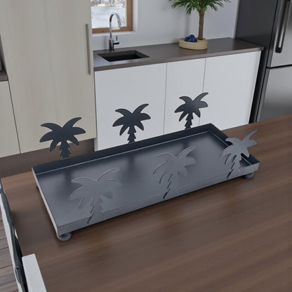 صندوق زخرفي فاخر على شكل شجرة نخيل من الأكريليك والذهب - صينية تخزين أنيقة مع غطاء وقاعدة ذهبية وتصميم نخلة (الارتفاع 16 سم × العرض 10 سم × الطول 24.5 سم)  