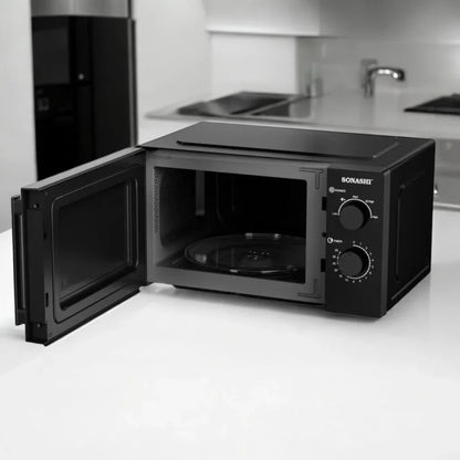 SONASHI 20L Manual Microwave Oven – SMO-920 Black | 700W Power, 245mm Turntable Glass Tray, 6 Power Levels, Defrost Function, 30-Min Timer, Pull Handle Door – Compact & Efficient Design for Everyday Cooking - Damoo