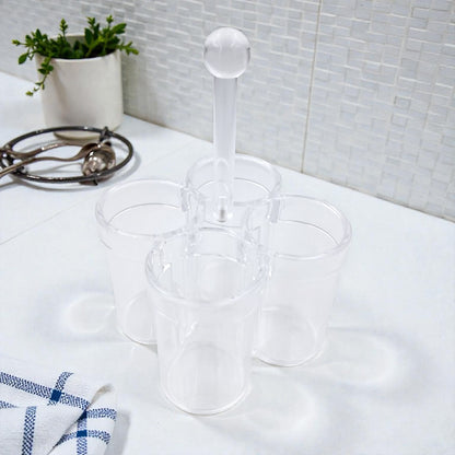 Orchid 4-Compartment Clear Acrylic Utensil Holder – Kitchen Cutlery Organizer with Handle for Countertop & Dining Table (26H x 16L × 16W CM) - Damoo