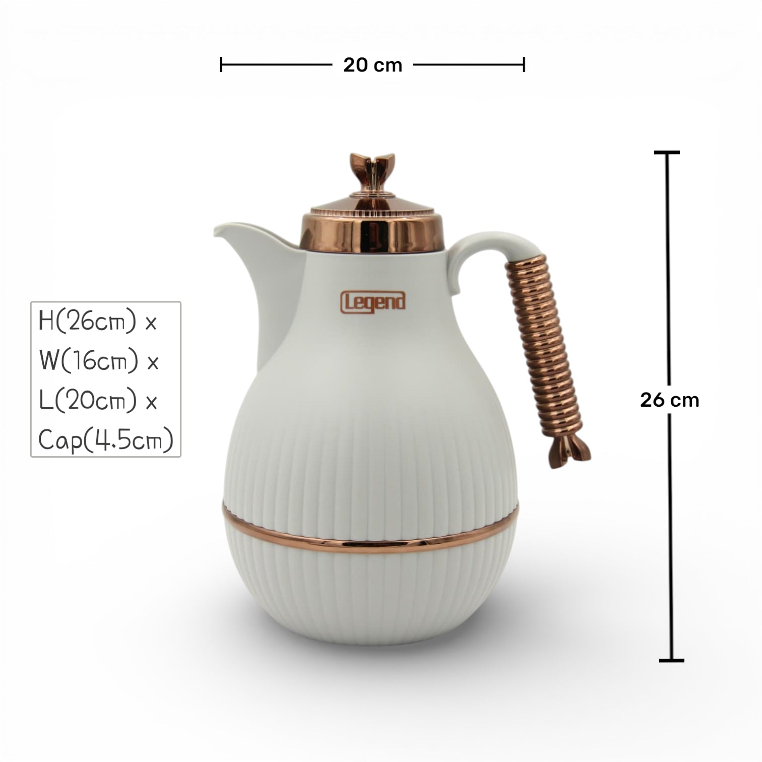 LEGAND Premium Thermos Flask with Gold Handle – Elegant Insulated Vacuum Jug for Hot & Cold Drinks, Durable Plastic Body, Glass Liner, Push Button Pouring, Ideal for Tea, Coffee & Arabic Hospitality - Damoo