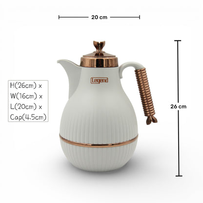 LEGAND Premium Thermos Flask with Gold Handle – Elegant Insulated Vacuum Jug for Hot & Cold Drinks, Durable Plastic Body, Glass Liner, Push Button Pouring, Ideal for Tea, Coffee & Arabic Hospitality - Damoo