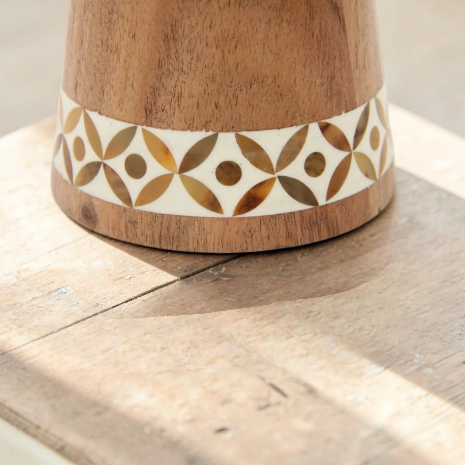 Handcrafted Wooden Pedestal Bowl with Mother of Pearl Inlay – Decorative Serving Bowl Stand for Fruits & Centerpiece Décor (22H x 19L x 19W CM) - Damoo