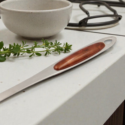 Premium Stainless Steel Kitchen Serving Spoon with Wood-Style Ergonomic Handle – Heavy Duty Cooking & Serving Spoon for Soups, Stews, Rice, Curries & Everyday Use (5H x 7.5W x 36L CM) - Damoo