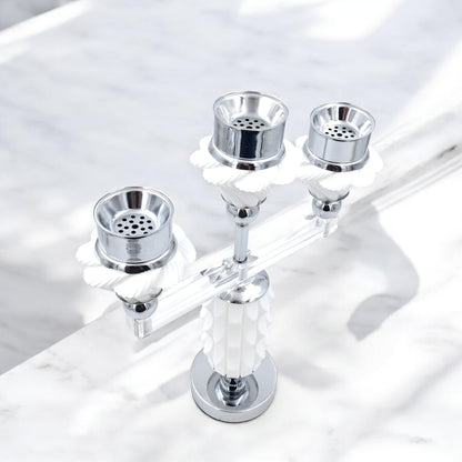Luxury 3-Head Bakhoor Burner Stand – Modern Silver & White Incense Holder for Home & Majlis (H38 x L31 x W9.5 x Cap 4.5 CM) - Damoo