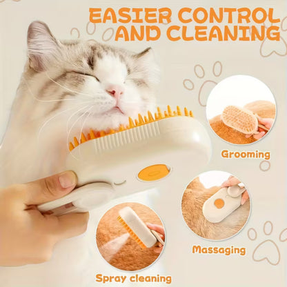 3-in-1 Cat Steam Brush – USB Rechargeable Pet Grooming Brush with Steam, Massage & Hair Removal Functions | Soft Round Comb Teeth, Safe for Cats & Dogs, Anti-Static, Portable Design for Home or Travel - Damoo