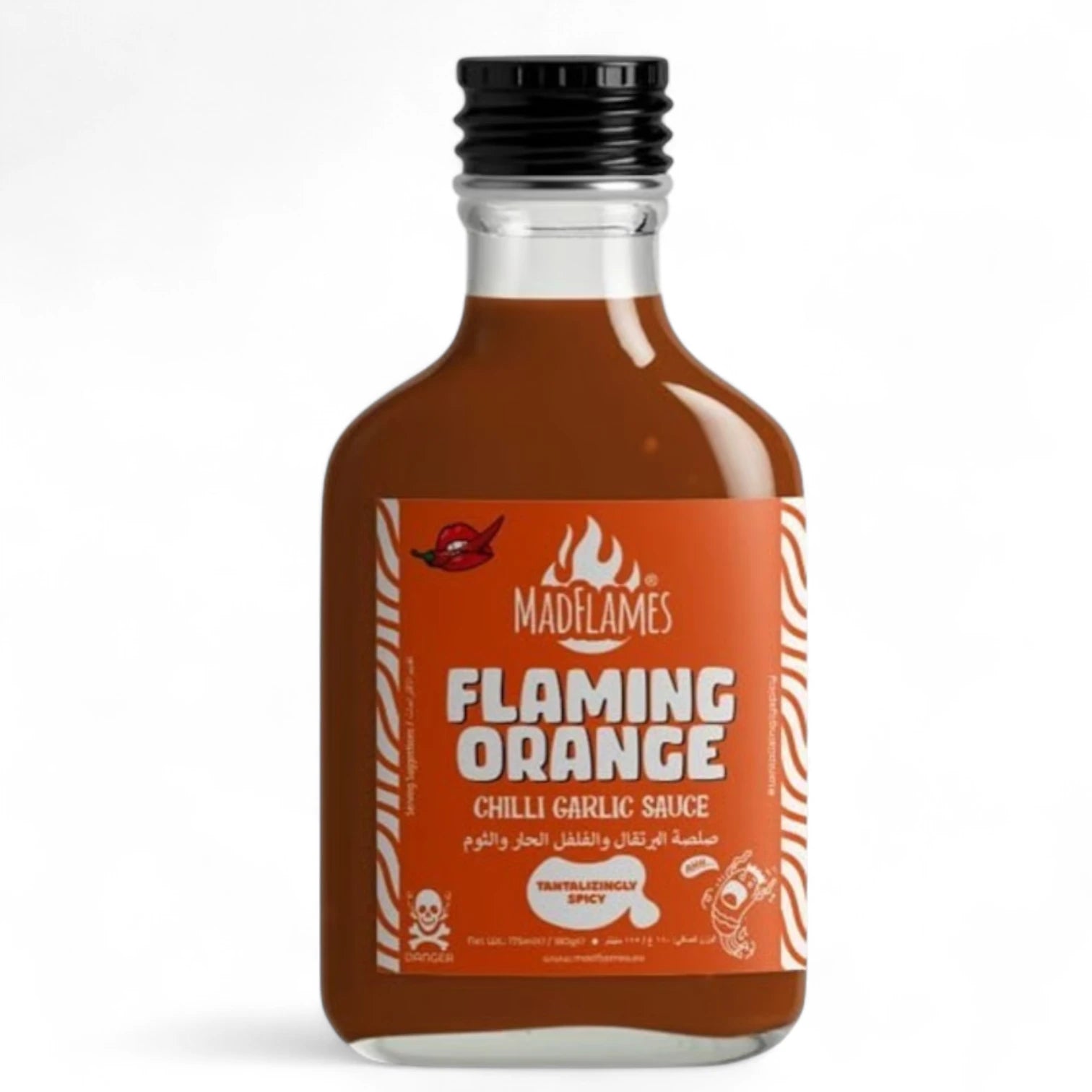 MadFlames Flaming Orange Chili Garlic Sauce “The Holy Sauce” – 180g – Bhut Jolokia Ghost Pepper Hot Sauce with Garlic – Extreme Heat Gourmet Sauce for Wings, Tacos, Noodles & More - Damoo