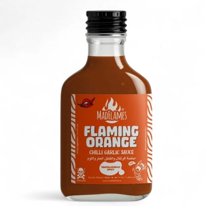 MadFlames Flaming Orange Chili Garlic Sauce “The Holy Sauce” – 180g – Bhut Jolokia Ghost Pepper Hot Sauce with Garlic – Extreme Heat Gourmet Sauce for Wings, Tacos, Noodles & More - Damoo