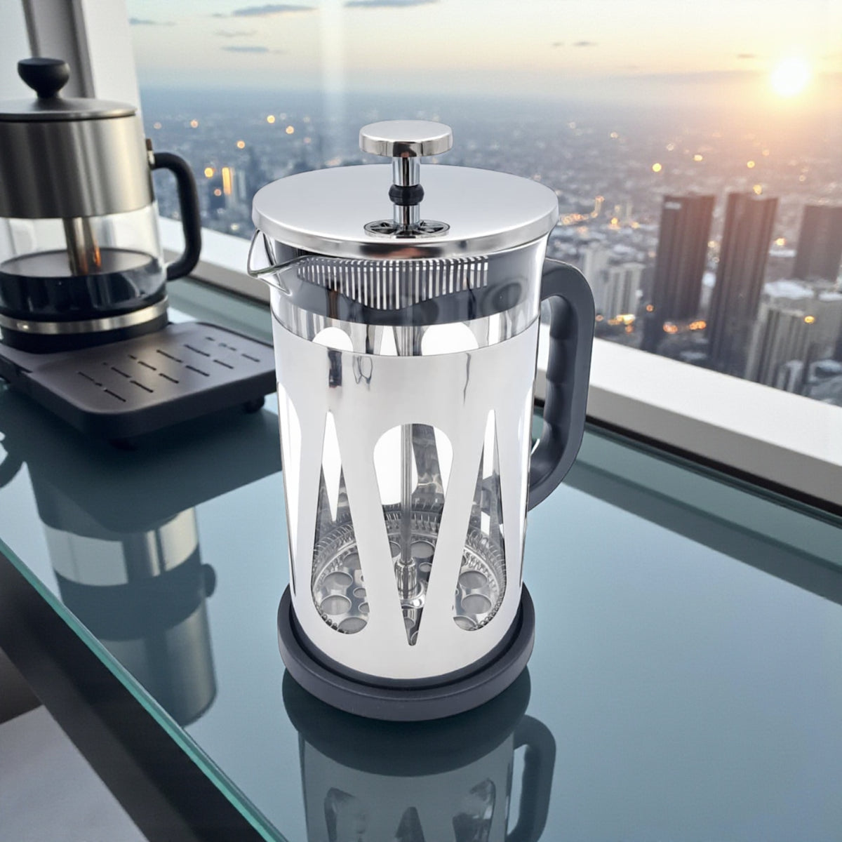 HTH French Press Coffee Maker 1000ml – Premium Stainless Steel Glass Coffee & Tea Press Pot | Heat-Resistant Borosilicate Glass, Gold & Silver Colors