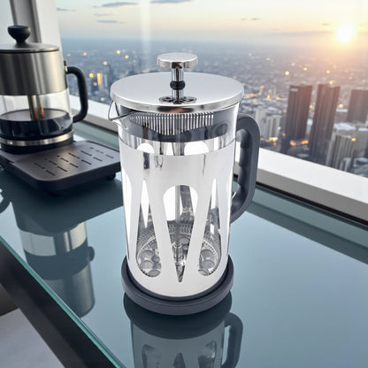 HTH French Press Coffee Maker 1000ml – Premium Stainless Steel Glass Coffee & Tea Press Pot | Heat-Resistant Borosilicate Glass, Gold & Silver Colors