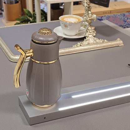 GERMAX Arabic Vacuum Flask 1.0L – Brown flask Golden Lid | Premium PP Plastic Thermo Coffee & Tea Pot | Keeps Drinks Hot for 12 Hours & Cold for 24 Hours - Damoo
