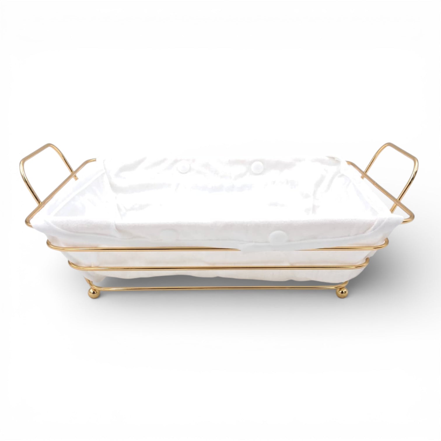 Gold Metal Bread Basket with Fabric Liner – Rectangular Modern Serving Basket (10H x 30L × 19.5W CM) - Damoo
