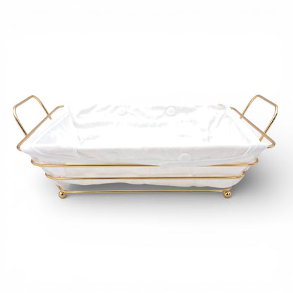 Gold Metal Bread Basket with Fabric Liner – Rectangular Modern Serving Basket (10H x 30L × 19.5W CM) - Damoo