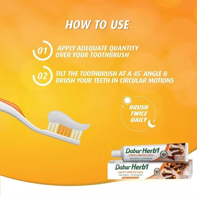 Dabur Herbal Clove Toothpaste 2x150g | Cavity Protection with Natural Clove Extract | No Fluoride or Harsh Chemicals | Strong Teeth & Fresh Breath | Ayurvedic Oral Care - Damoo