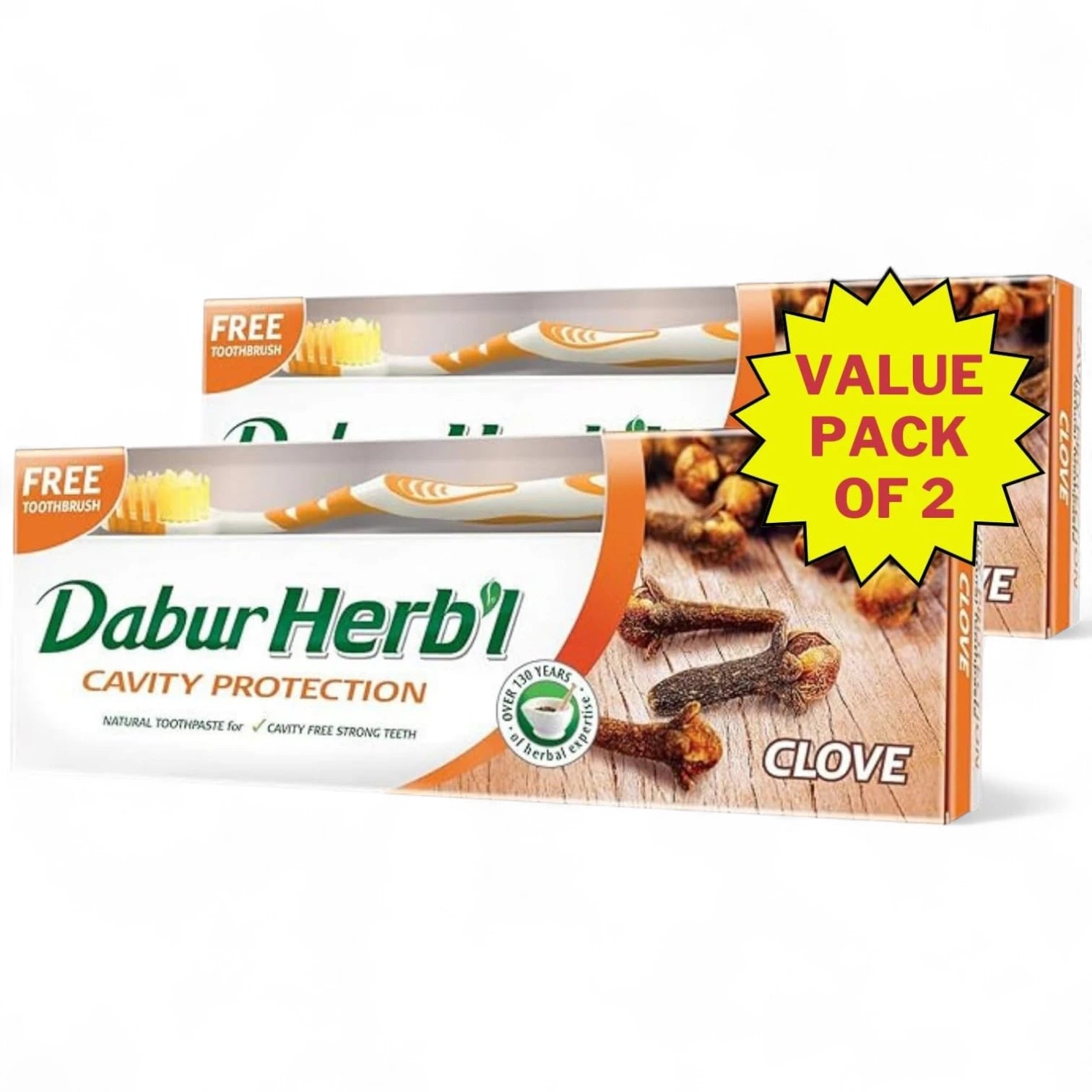 Dabur Herbal Clove Toothpaste 2x150g | Cavity Protection with Natural Clove Extract | No Fluoride or Harsh Chemicals | Strong Teeth & Fresh Breath | Ayurvedic Oral Care - Damoo