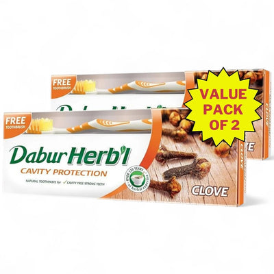 Dabur Herbal Clove Toothpaste 2x150g | Cavity Protection with Natural Clove Extract | No Fluoride or Harsh Chemicals | Strong Teeth & Fresh Breath | Ayurvedic Oral Care - Damoo