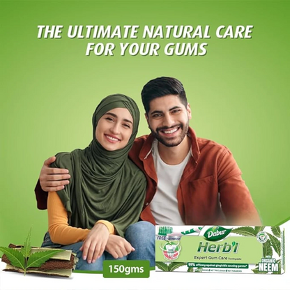 Dabur Herbal Neem Toothpaste with Natural Calcium – 150g + Free Toothbrush | Fluoride-Free Natural Toothpaste for Healthy Gums, Cavity Protection & Long-Lasting Fresh Breath - Damoo