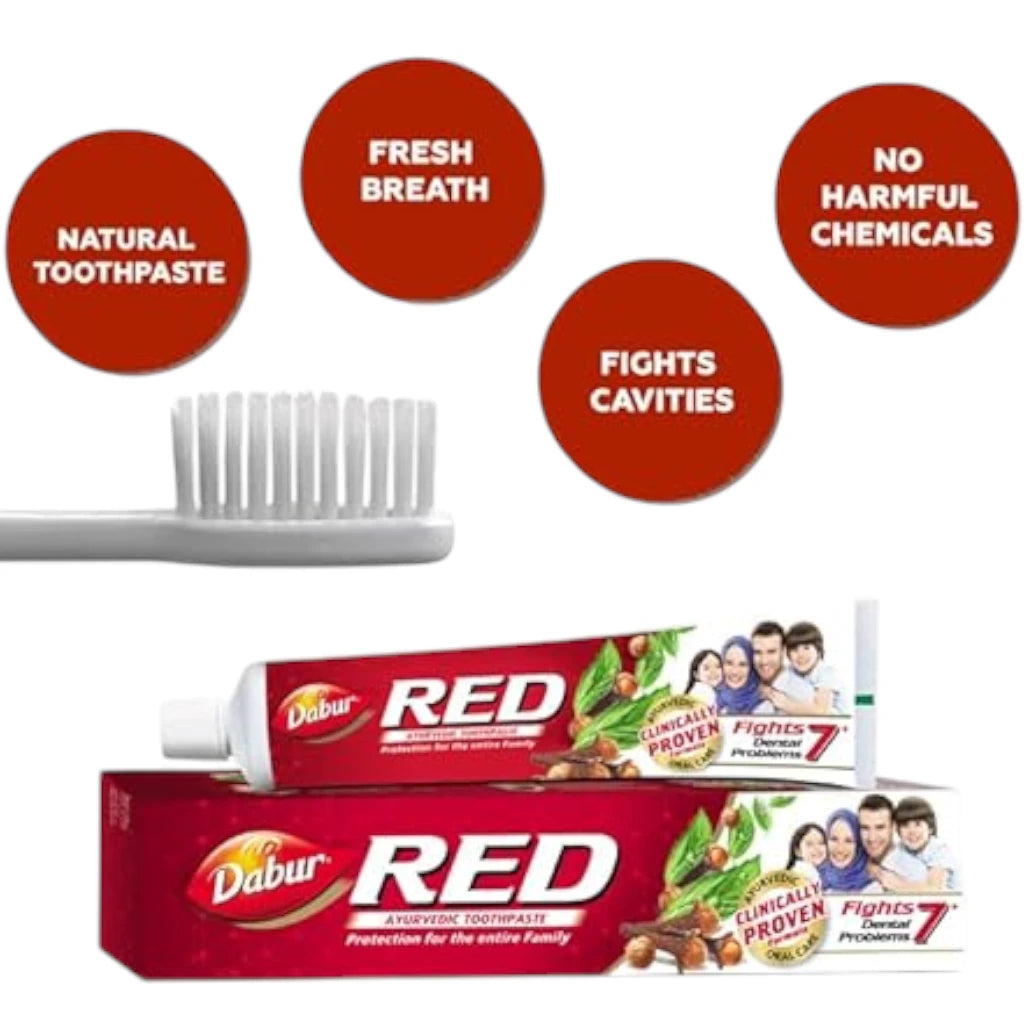 Dabur Red Ayurvedic Toothpaste for Teeth & Gums – 100 ML | Fluoride-Free Herbal Formula with Clove, Ginger, Peppermint & Tomar Seeds for Strong Teeth, Fresh Breath & Gum Health - Damoo